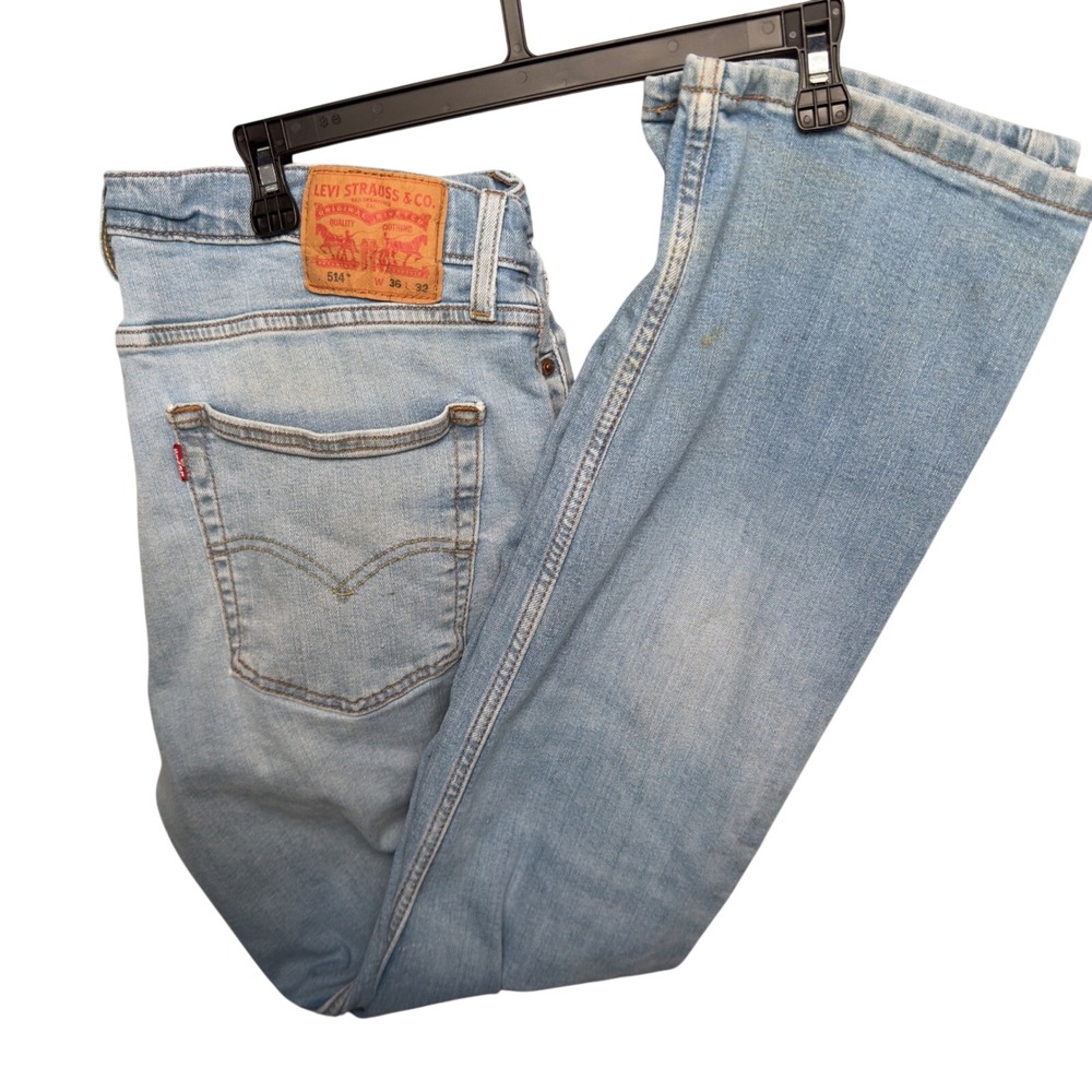 Levi's 514 Men's Jeans W36 L32 Light Wash Bootcut Waterless Denim Distressed